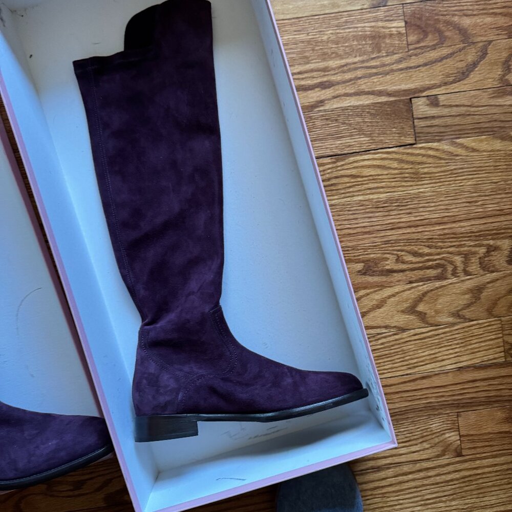 Ann Mashburn Pull-on Suede Boots in Plum Suede, size 38.5